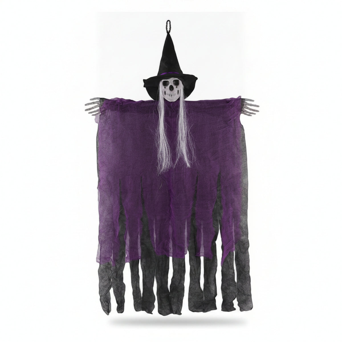 Pointed Hat Hanging Witch Skeleton Decoration Ragged Robe Tattered Witch Wall Hanging Black Underlayer Violet Band