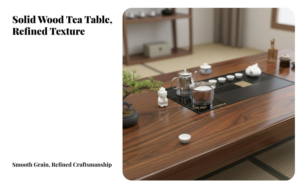 Water Drainage System Solid Wood Gongfu Tea Table Elegant Design Chinese Design Tea Table Set Thick Tabletop Home Furniture Traditional Craftsmanship for Asian Culture Enthusiasts, Office Professionals, Homeowners, Living Room, Reception Area, Balcony