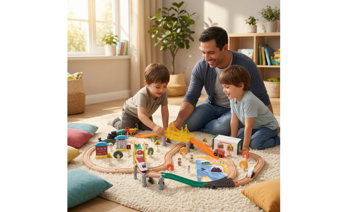 Electric Toy Train with Wooden Tracks Multiple-Piece Wooden Train Track Set DIY for Home