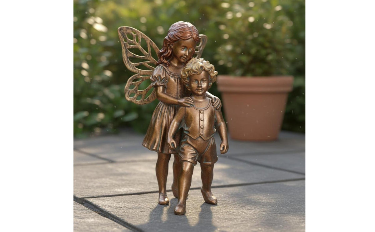 Sibling and Sister Fairy Figurine Creative Design Standing Children Sculpture