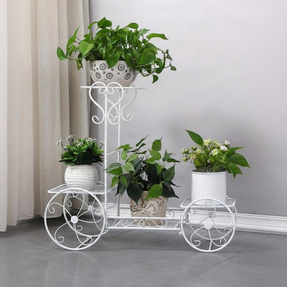 Space-Saving Multi-Tier Plant Stand Decorative Multi-Level Flower Cart Sturdy Construction Display Rack Indoor & Outdoor Use for Gardeners, Homeowners, Gift Givers, Balcony, Living Room, Window Side, Entryway