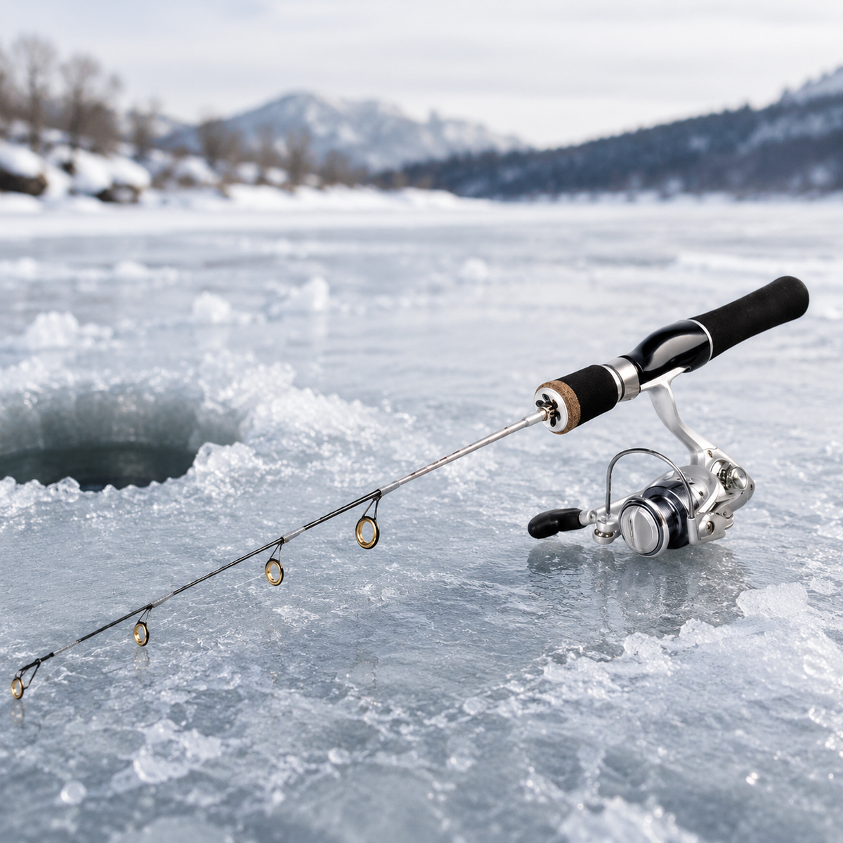 Ice Fishing Rod Kit with Spinning Reel, 2 Piece Carbon Fiber Ice Fishing Combo, Hard Action Winter Fishing Rod and Reel Set