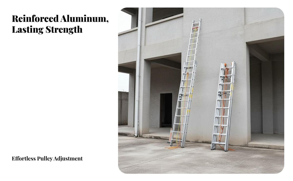3 Section Extension Ladder High Load Capacity Heavy Duty Fire Egress Ladder Non-Slip Feet Access Equipment for Maintenance Engineers, Factories