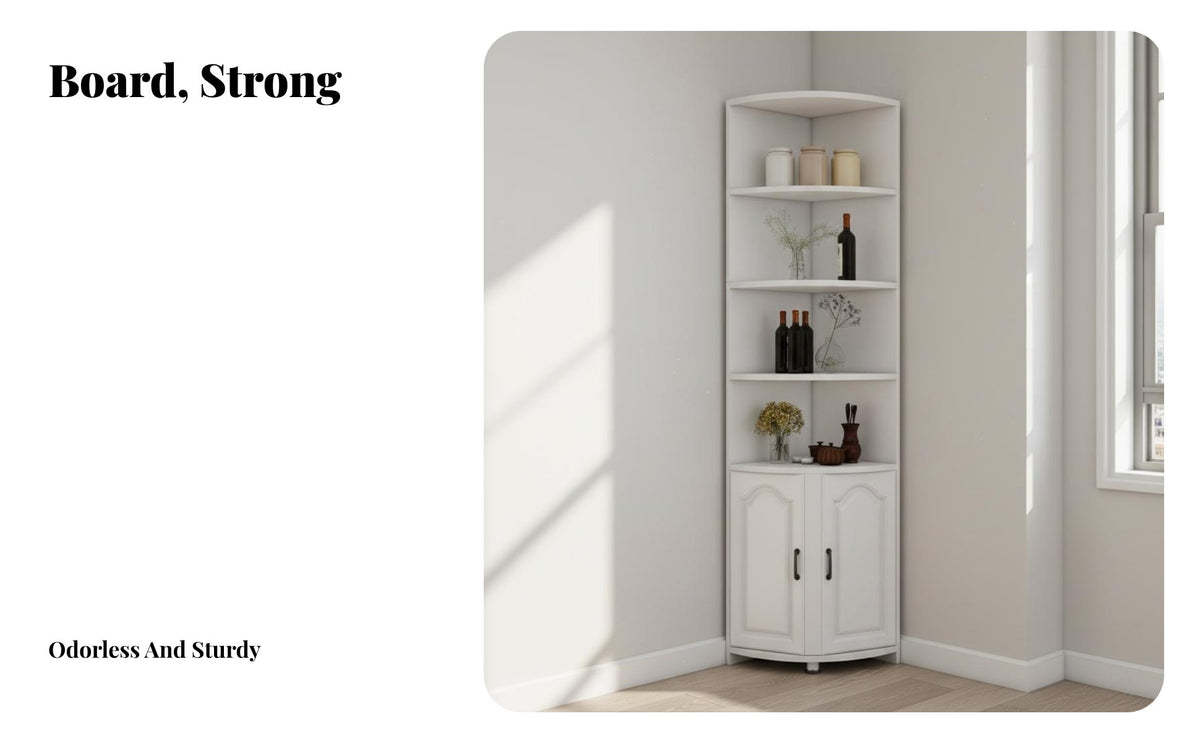 Freestanding Corner Cabinet Space Saving Freestanding Corner Hutch Multi-Tier Design Indoor Storage for Renters, Families, Living Room, Bedroom, Study