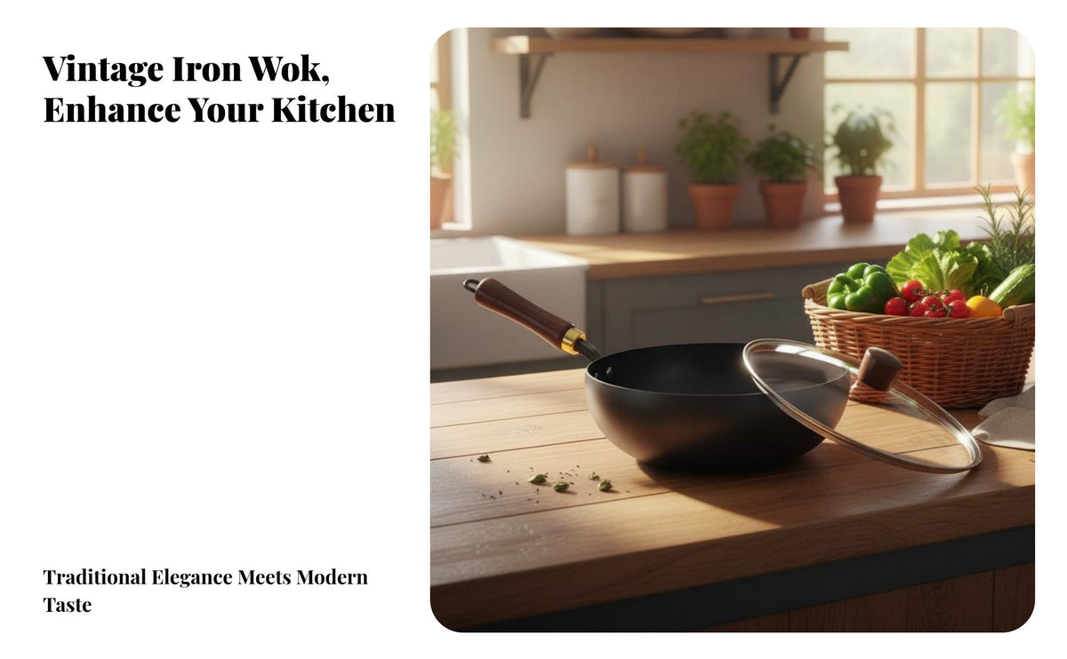 Handmade Cast Iron Wok No Coating Round Bottom Cooking Pot Even Heat Distribution Uncoated Stir Fry Pan for Home Cooks
