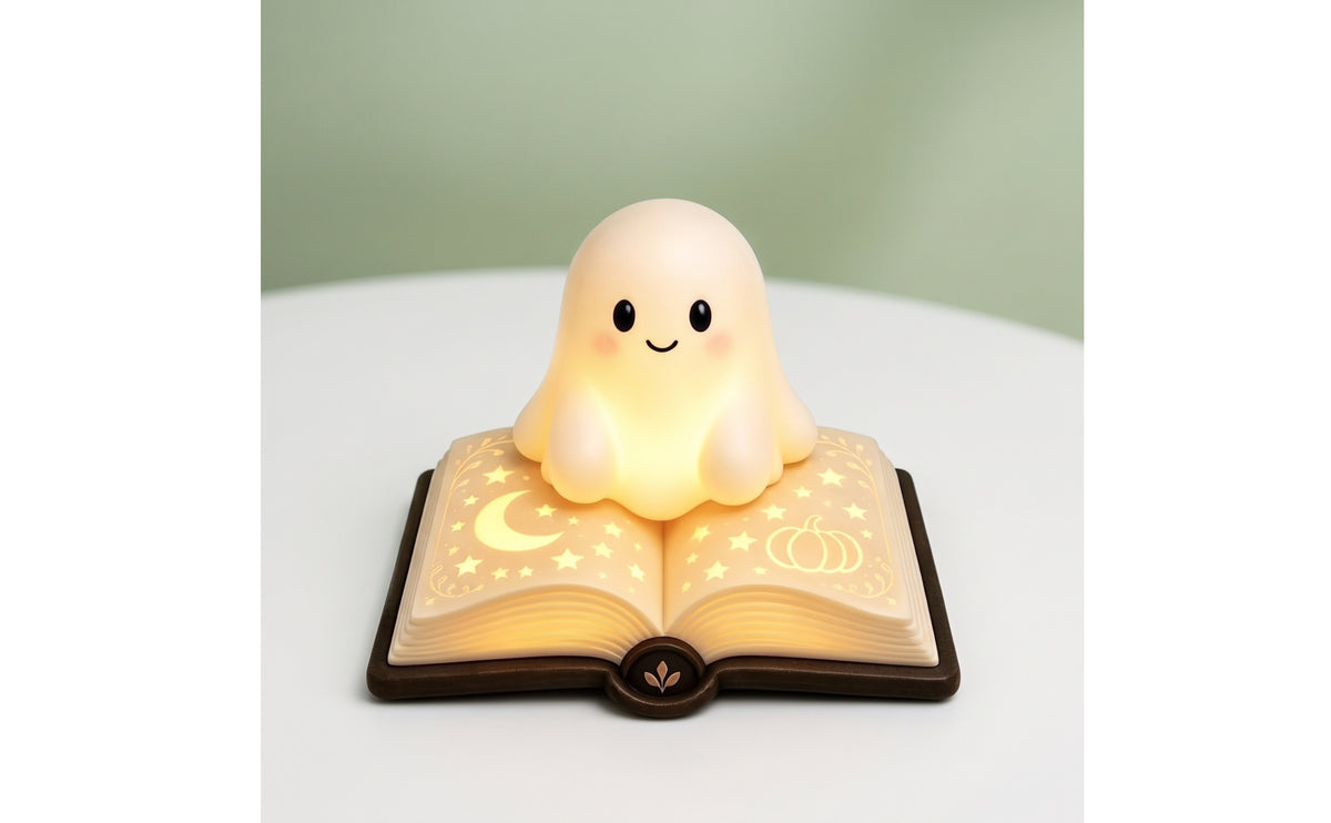 Halloween Ghost Lamp Warm Glowing Ghost Night Light Cute Figurine with Lamp Mystical for Book Lovers, Kids, Reading Nook, Bedside Table