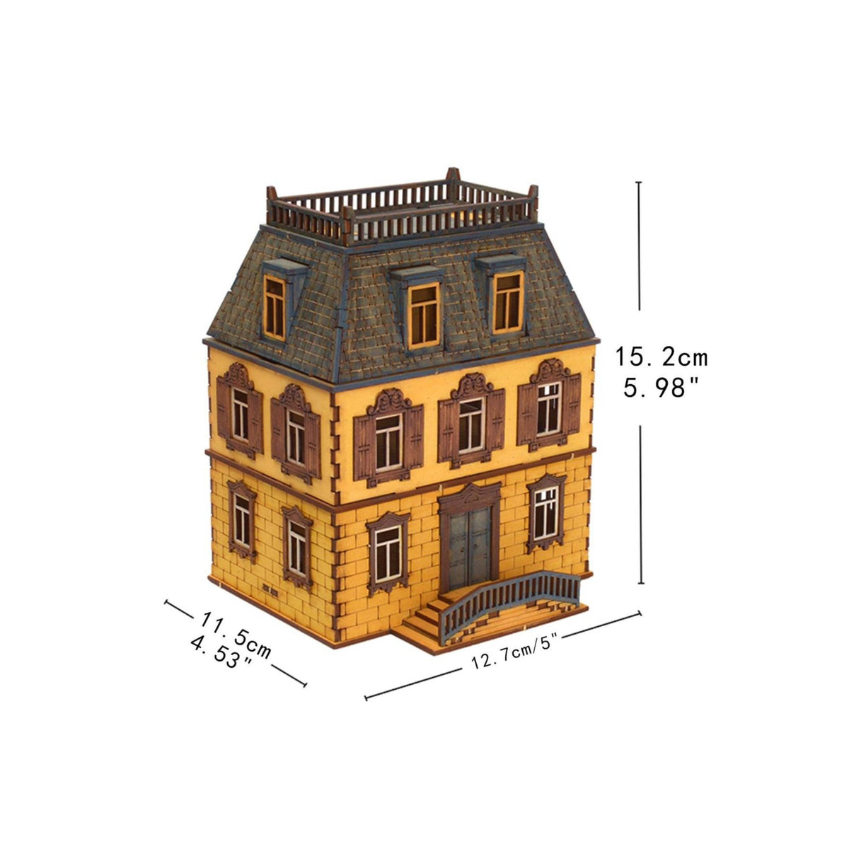 1/72 Scale Traditional Eastern European House Model Cut Wood Two-Story House Model Paintable Diorama Building for Hobbyists