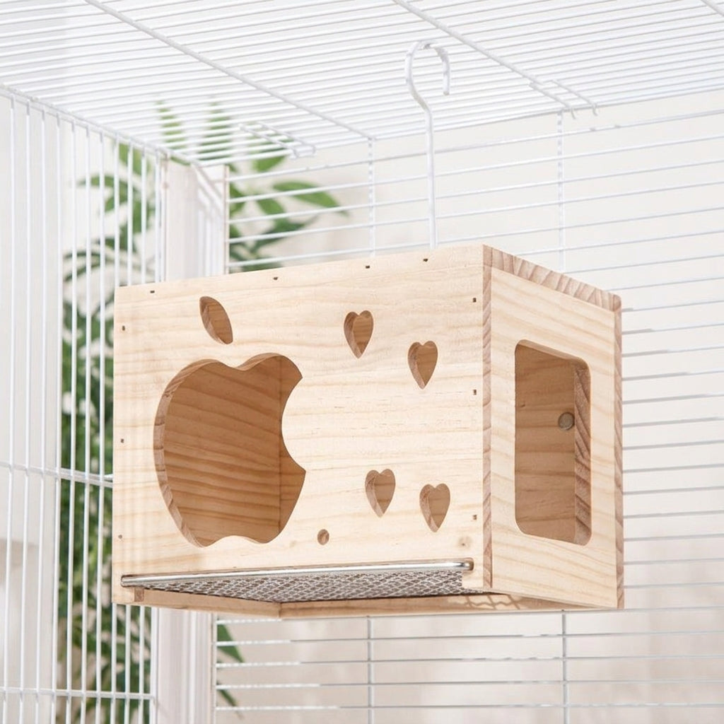 Large Wooden Bird Nesting Box with Sliding Base, Cage Nesting Box for Parakeets and Budgies, Portable Nest Boxes for Birds, 26 x 20 x 16.5 cm