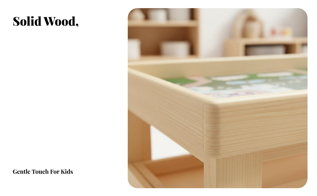 Modular Brick Table Solid Wood Construction Multi-Functional Play Table Rounded Corners Convertible Study Desk for Kindergarten, Daycare, Living Room