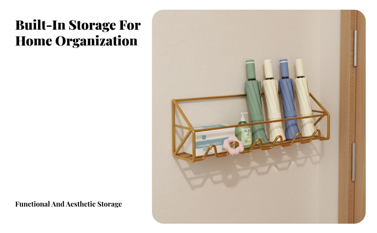 Wall Mounted Umbrella Rack Space-Saving Wall Mounted Umbrella Holder Multi-Functional Behind Door Storage Rack for Apartment Dwellers, Hallway, Office