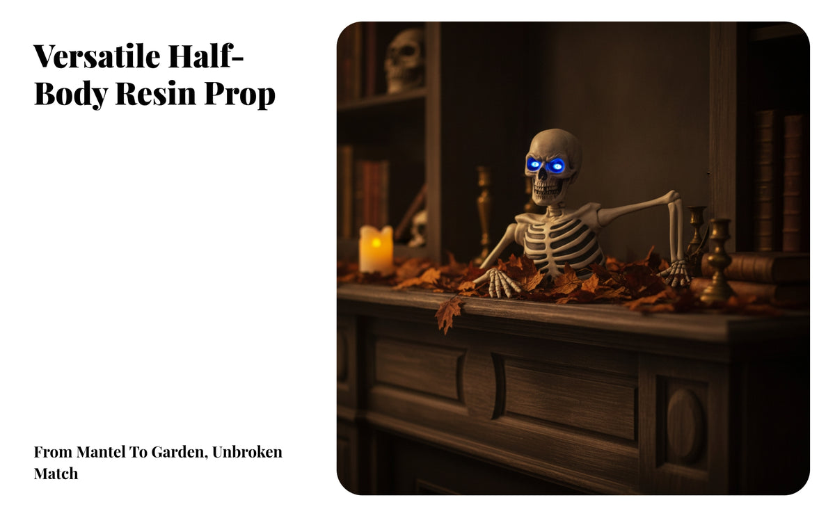 Skeleton Bust with Blue Eyes | Eerie, Creepy, Half-Body Skeleton, for dark manor