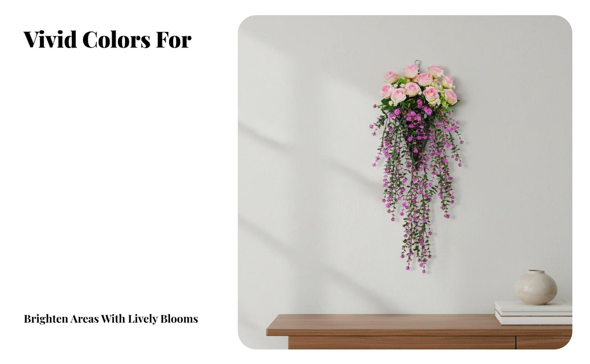 Ready to Hang Wall Hanging Floral Decor Lifelike Appearance Artificial Blossom Vine Realistic Look Artificial Blossom Wall Basket Low Maintenance for Home Decorators, DIY Enthusiasts, Living Room, Bedroom, Balcony, Front Door