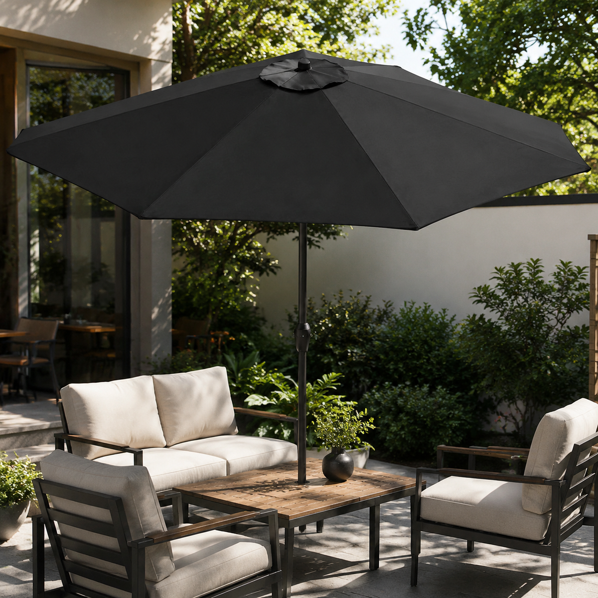 Replacement Umbrella Canopy 2.7m, Black 210T Polyester Cover, Sun Protection for Patio, Garden and Terrace