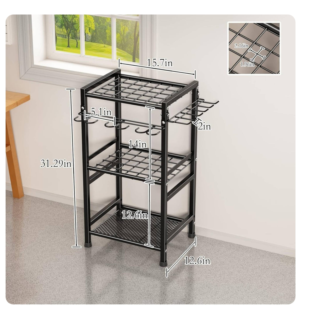 Garden Tool Organizer Heavy-Duty Tool Storage Rack with Hooks Multi-Tier Broom and Holder for Gardeners, Homeowners