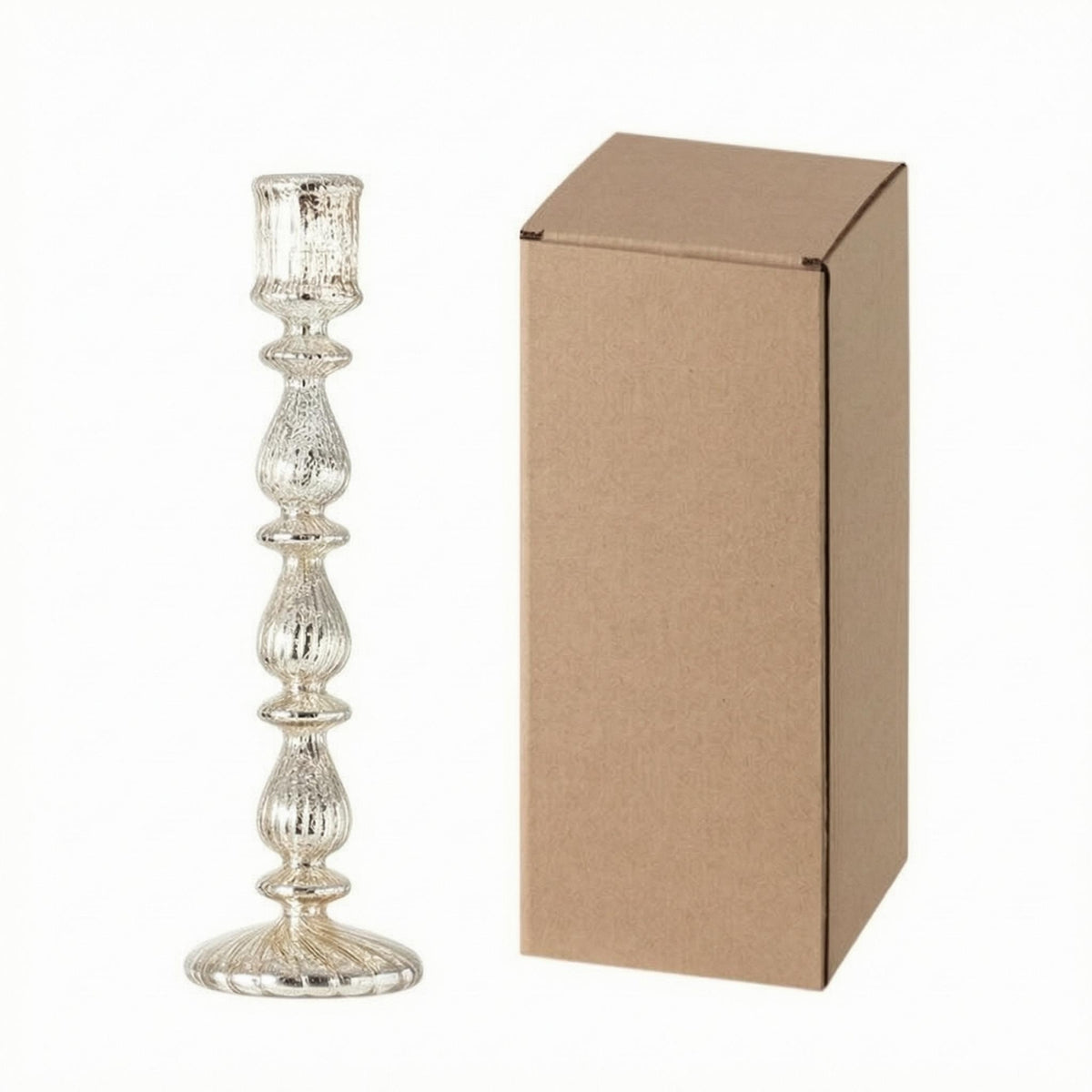 Ribbed Glass Candlestick Fluted Taper Glass Candle Holder Lustrous Finish Taper Candle Holder Tall Stem