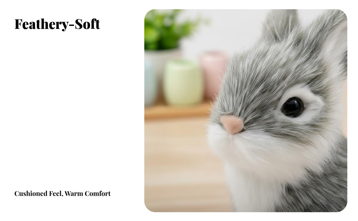 Lifelike Bunny Statue Cute Downy Hare Ornament Easter Decoration for Bookshelf