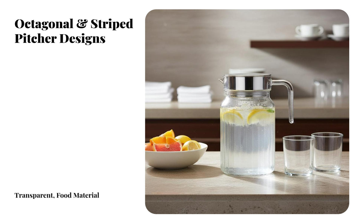 Octagonal Jug Food-Grade PC Striped Cold Water Pitcher Shatter-Resistant Pitcher with Lid for Hotels, Restaurants, Hotel, Home, Party