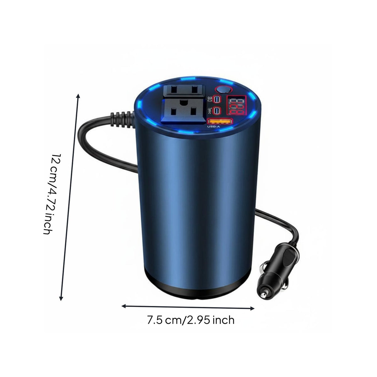 Multiple Safety Protections Car DC to AC and DC Converter Digital Voltage Display Cup Holder Power Converter for Road Trip, Camping