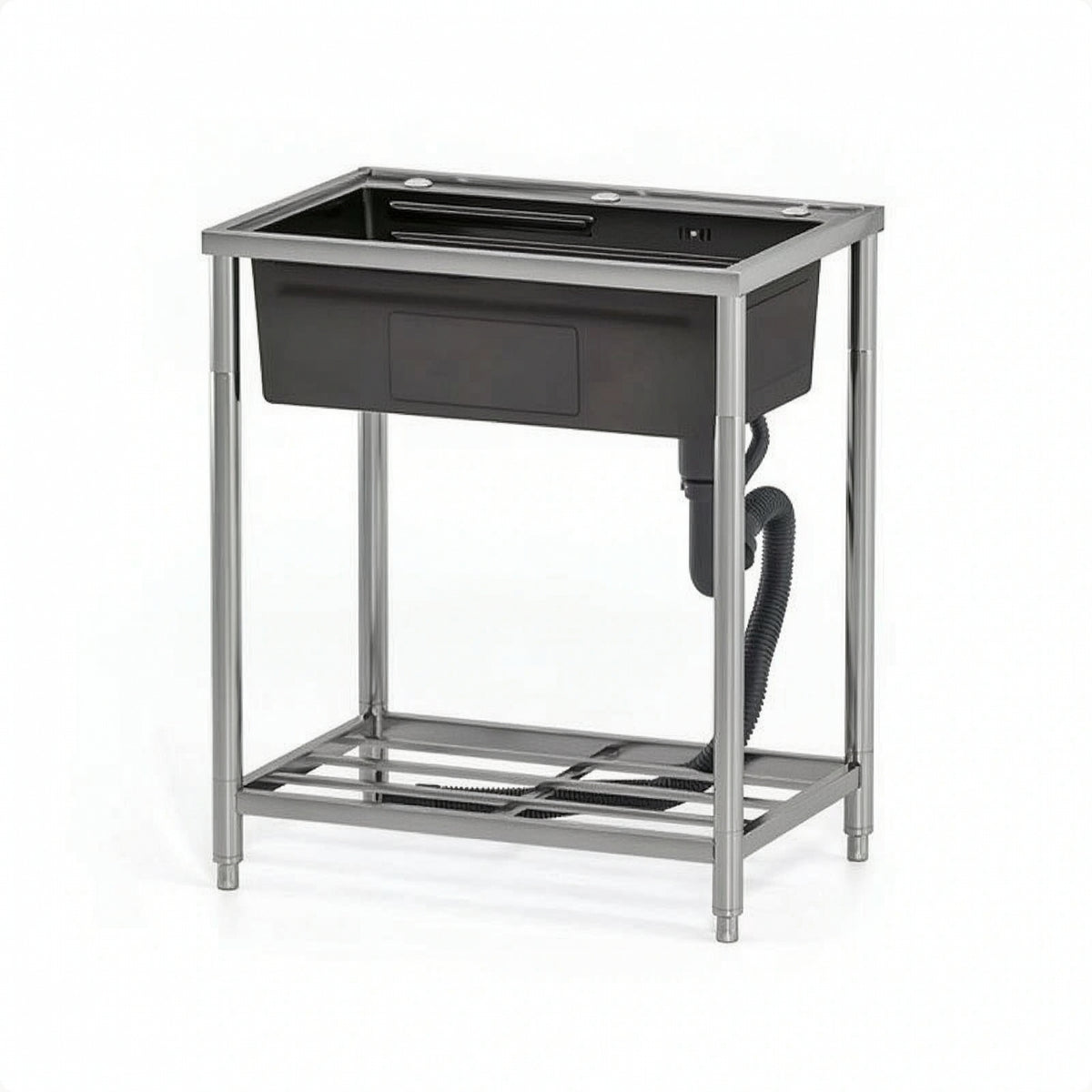 Handmade Freestanding Sink with Shelf Rectangular Single-Basin Sink with Frame Black Washing Station Heavy Duty for Workshop, Kitchen, Balcony