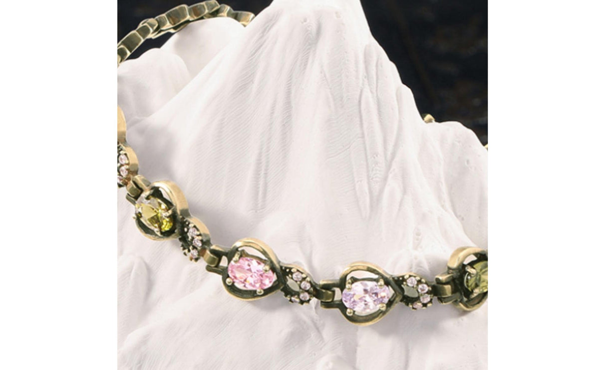 Stackable Multi-Color Crystal Chain Bracelet Textured Finish Vintage Gemstone Bracelet for Women