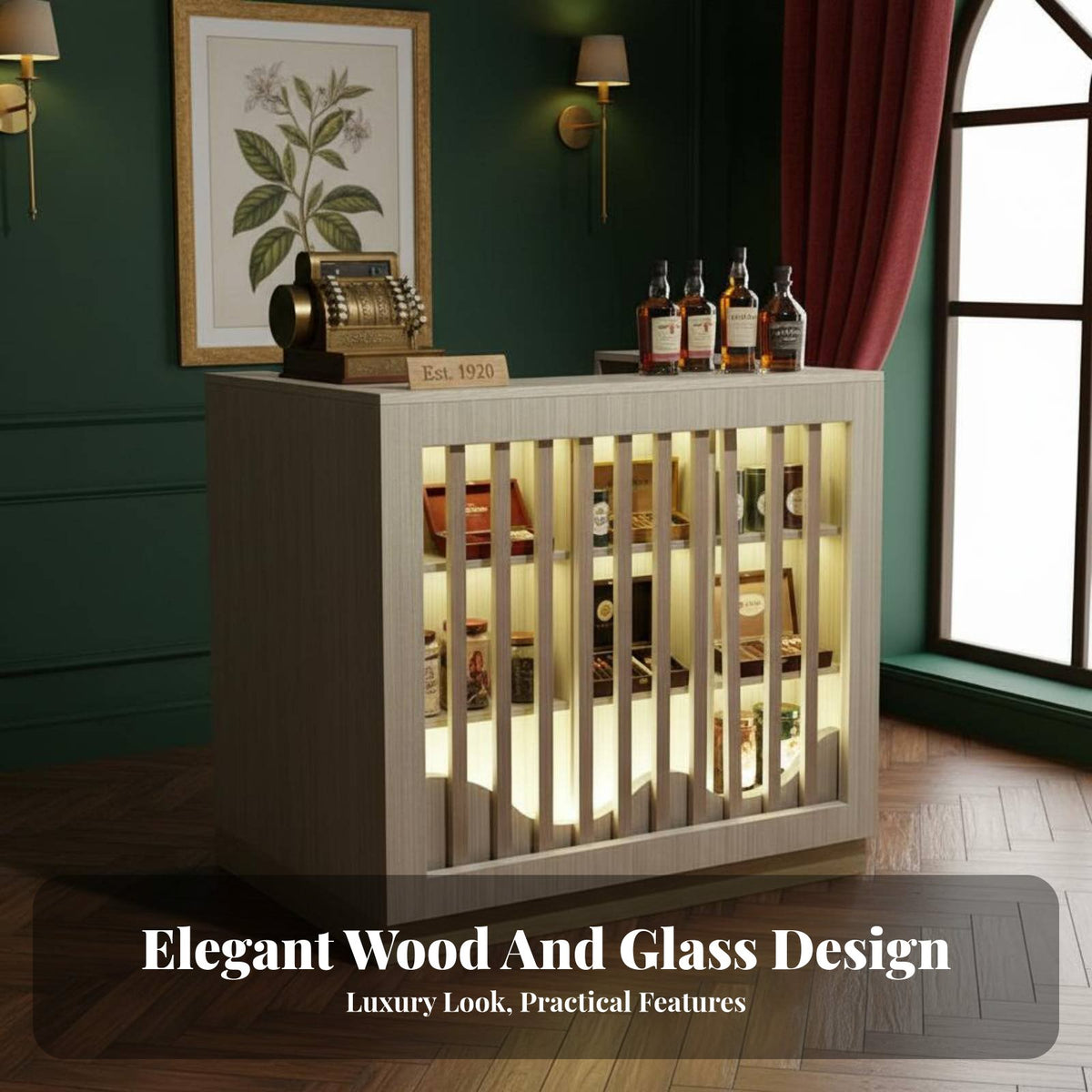 Tobacco and Distilled Drinks Display Cabinet Multi-Use Supermarket Checkout Counter Easy Assembly Wooden Convenience Store Shelf for Shopkeepers