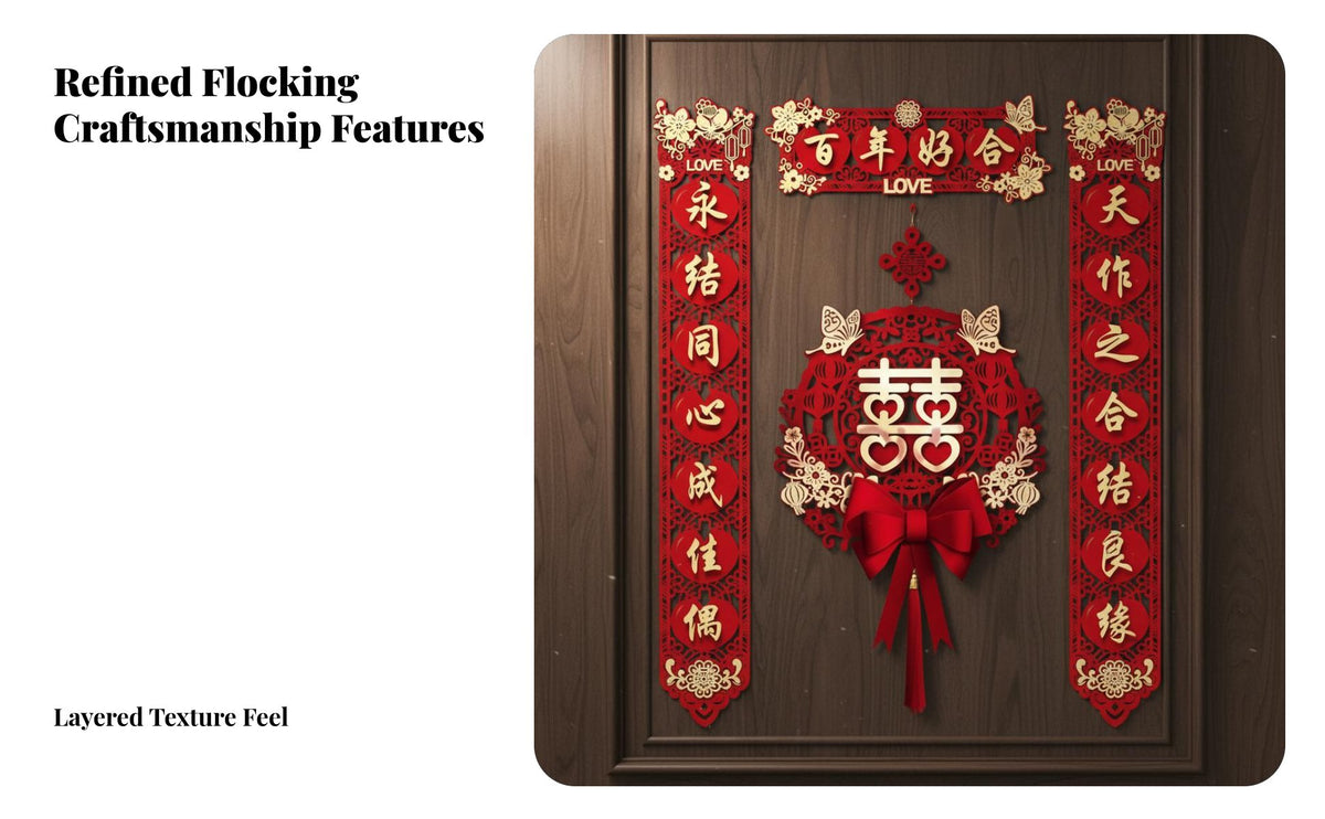 Wedding Door Couplets, Magnetic Red, Marriage Room, Bride & Groom, Complete Set