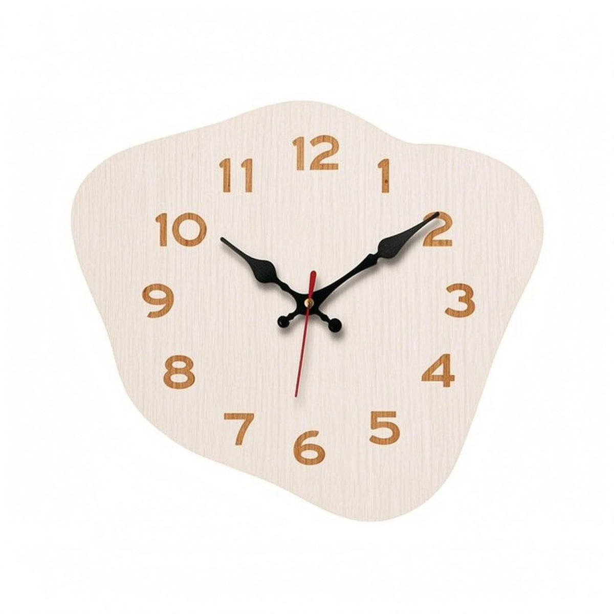 Irregular Rounded Face Wood-Grain Wall Clock Raised Numerals Wood Grain Wall Clock