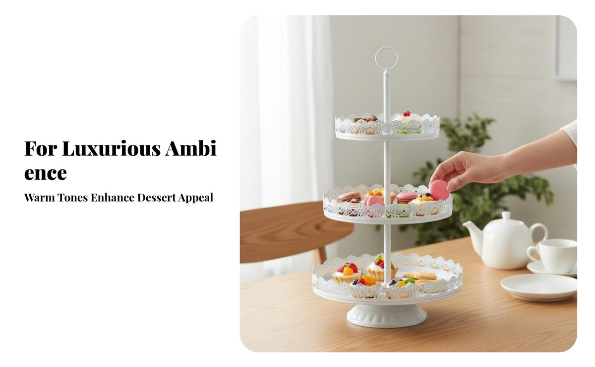 Cream Metal Cake Stand, Three-Tier Dessert Display Tray, European Afternoon Tea Rack