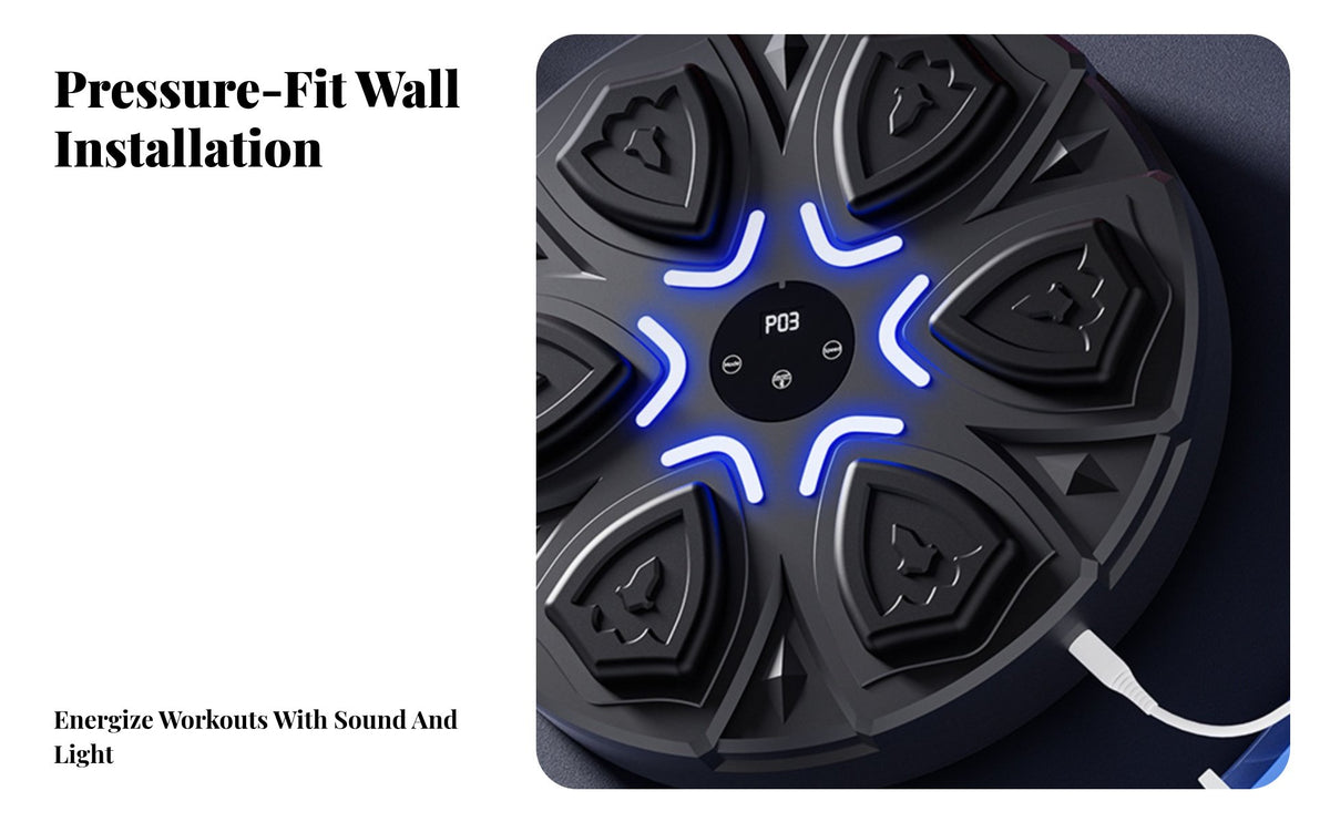9 Adjustable Speeds Smart Music Boxing Machine Drill-No-Drill Installation Music Boxing Machine Type-C Charging Electronic Wall Punching Target Shock Absorption for Adults, Family, Beginners, Home, Training, Living Room, Office