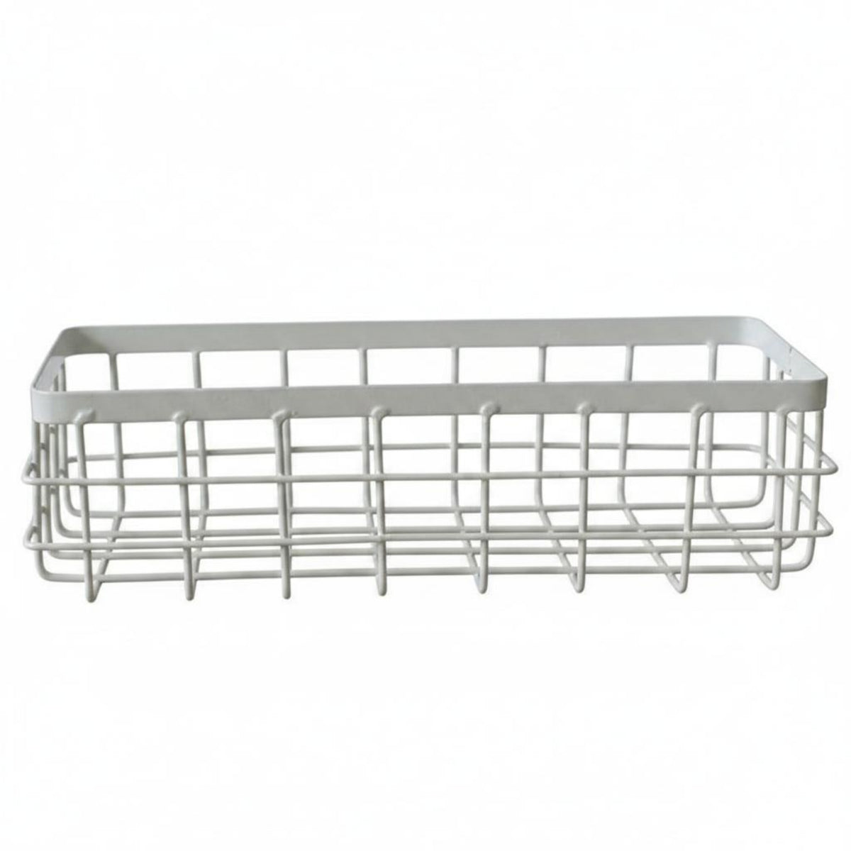 Multipurpose Wall Mounted Basket Minimalist Design Metal Basket Wood Base Grid Design Rectangular Organizer Bin for Kitchen, Bathroom, Office, Entryway