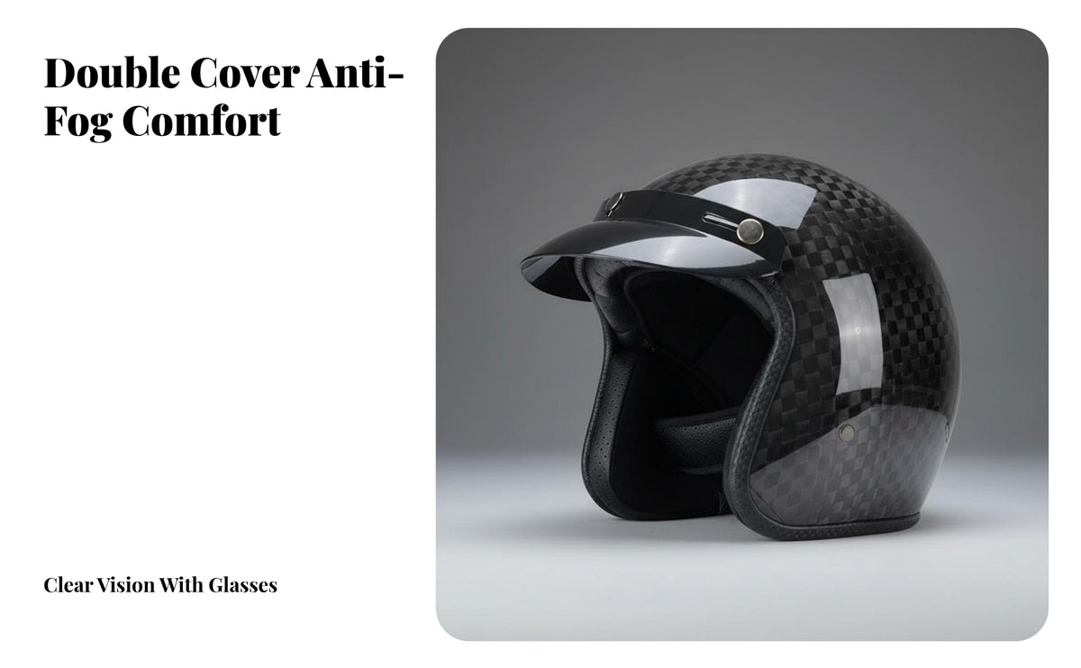 Carbon Fiber 3/4 Helmet Impact Absorption Carbon Fiber Breathable Lining Guarding Headwear for Bikers, Adults, Road Trips, Long-Distance Riding