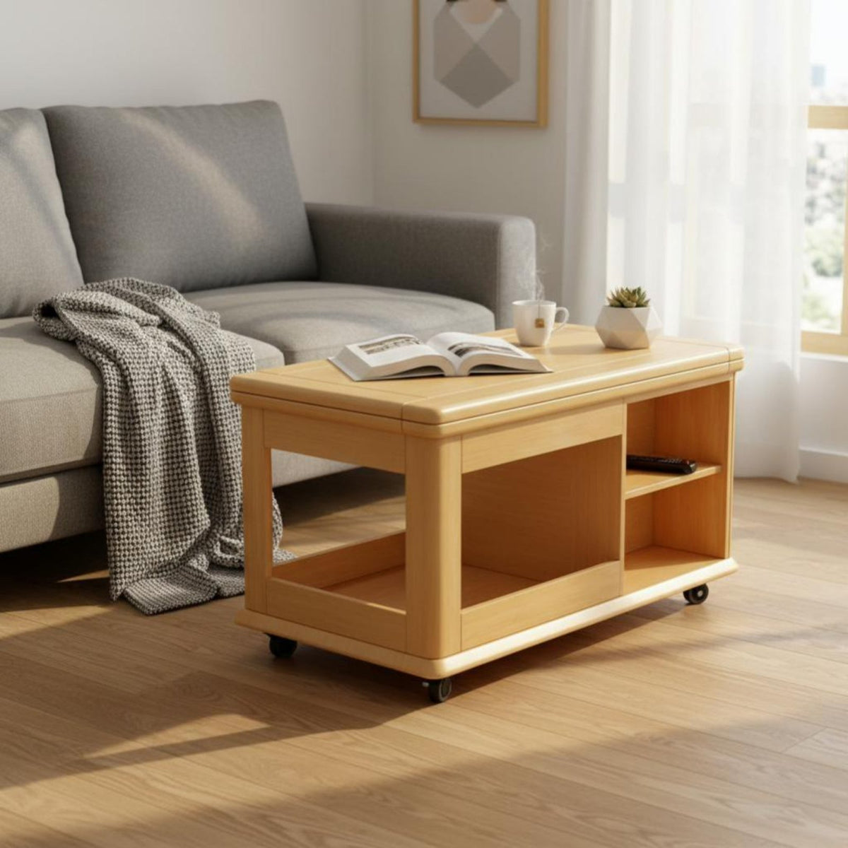 Space-Saving Expandable Storage Trolley Mobile Design Multi-Tier Rolling Shelf Versatile Functionality Coffee Table Sturdy Construction for Apartment Dwellers, Homeowners, Entertainers, Living Room, Balcony, Home Office, Dining Area