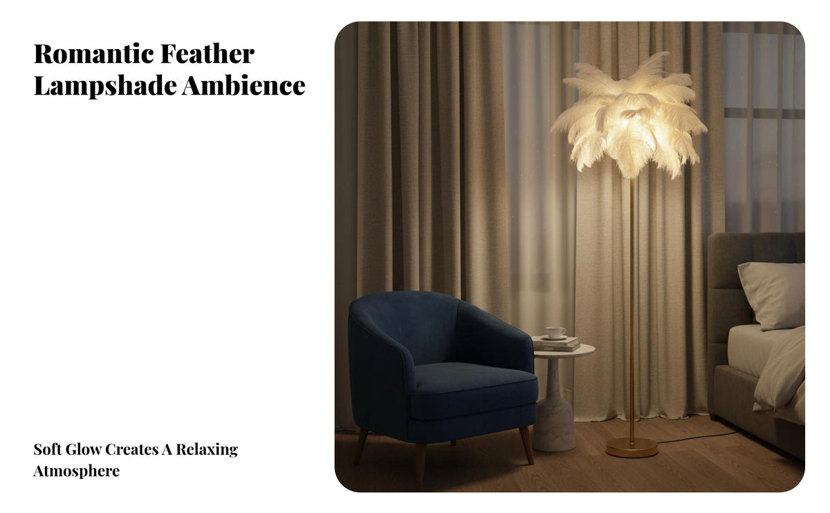 Romantic Atmosphere Ostrich Feather Lamp Nordic Design Ostrich Feather Floor Lamp 3 Color Temperatures Standing Light Handmade for Influencers, Interior Designers, Living Room, Bedroom, Hotel Lobby, Restaurant