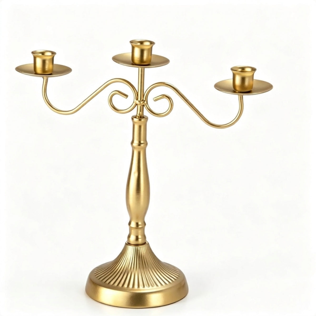3-Candle Candelabra Gold-Tone Three-Arm Candelabra Candlestick Holder with Three Cups Tabletop Taper Candle Holder Vintage-Style