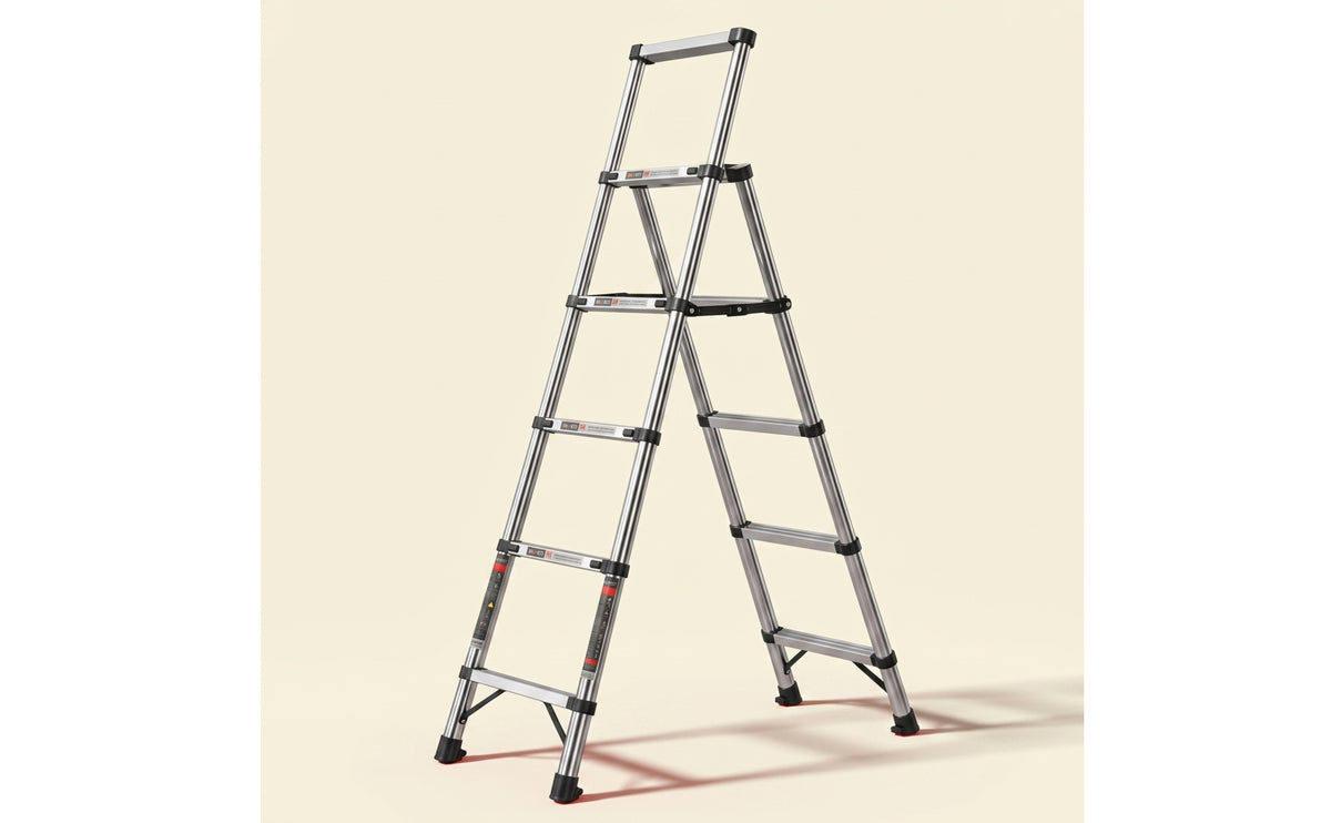 Collapsible Telescopic Folding Ladder Anti-Slip Step Ladder with Handrails Stable Step Stool with Handrail Heavy Duty for Homeowners, Diyers, Closet Organization