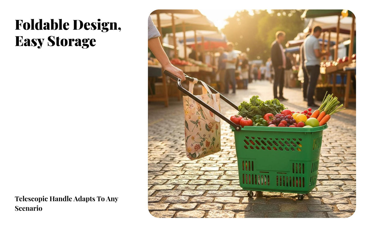 Portable Grocery Cart Foldable Portable Grocery Trolley Swivel Wheels Pull-Along Shopping Cart for Shoppers, Seniors, Package Pickup, Errands, Laundry