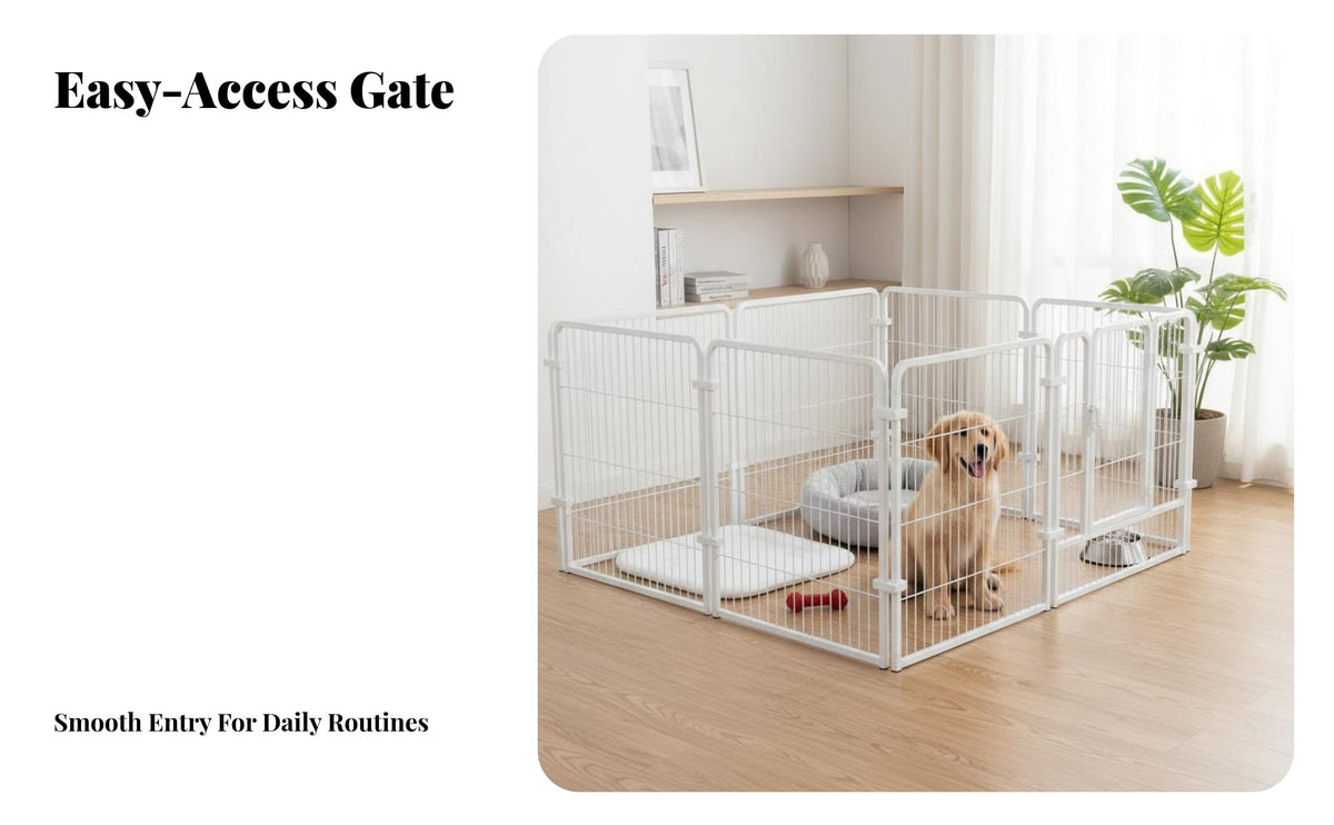 Indoor Dog Pen with Door Customizable Configurable Design Pet Fence Easy Assembly Heavy Duty Puppy Enclosure for Dogs, Young Dogs, Housebreaking