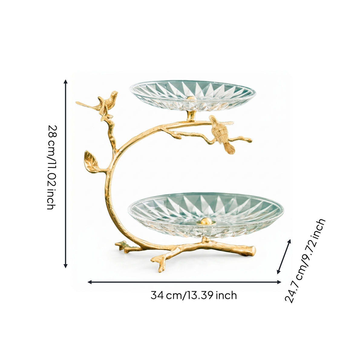 Two-Tier Fruit Tray Stand Branch-Shaped 2-Tier Serving Stand Bird Detail Dessert Display Platter for Snacks, Tea Accompaniments