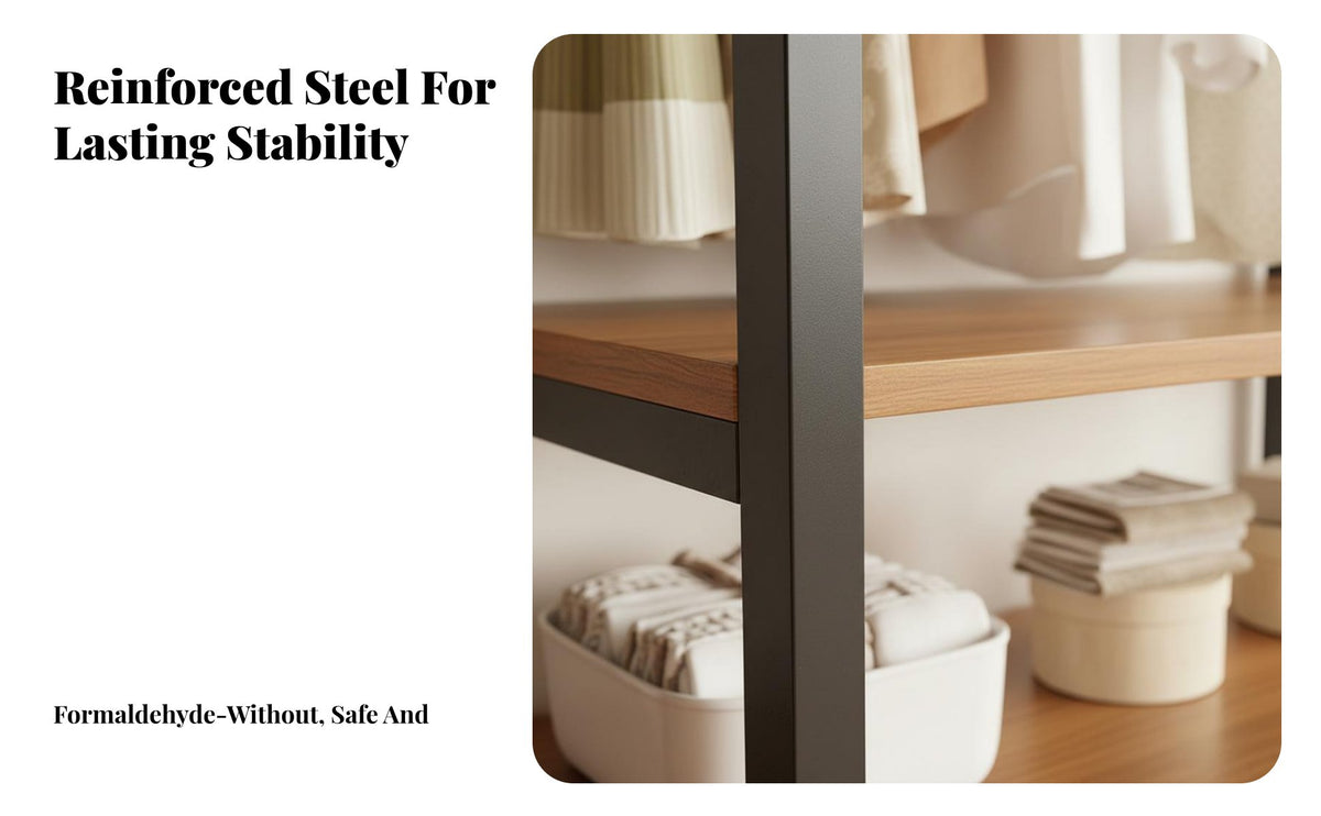 Freestanding Clothes Rack System Stable Structure Metal Clothes Rack with Shelves Space Saving Metal Frame Closet Organizer for Cloakroom