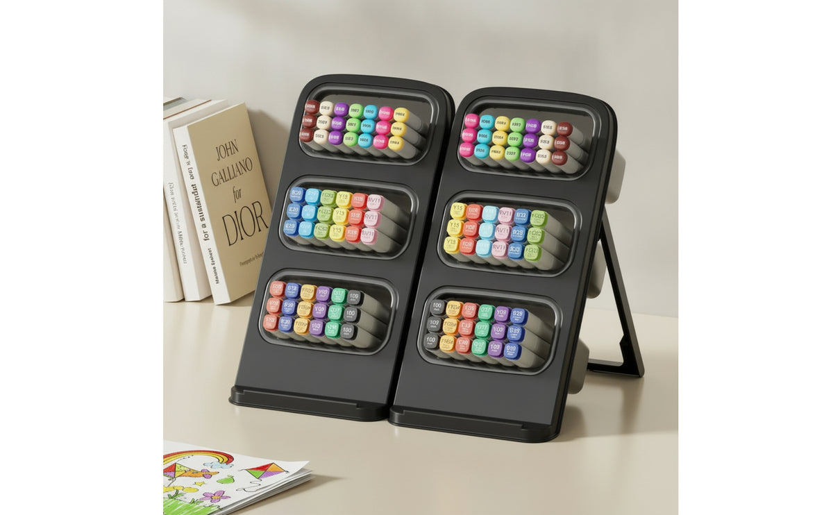 2 Pieces Marker Organizer with Fold-out Frame Inclined Pen Storage Holder Marker Holder Freestanding for Artists