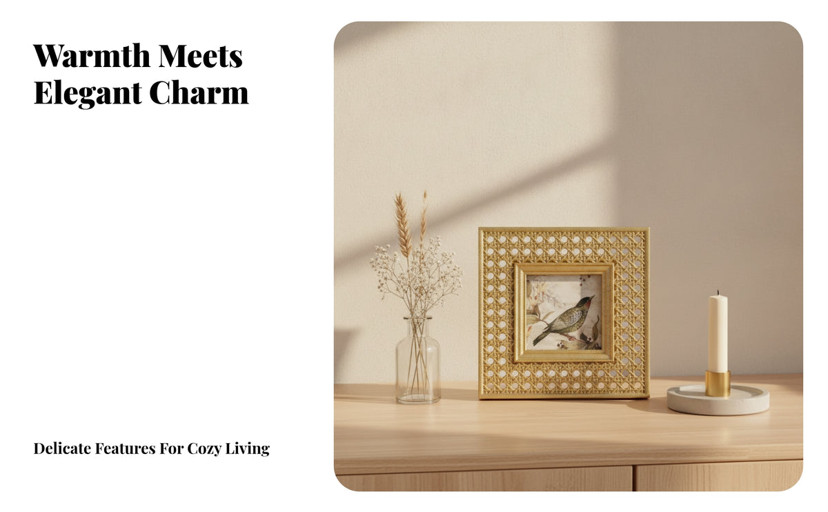 Rattan-Style Photo Frame Tabletop Photo Frame Lightweight Geometric Design Ornate for Flat Surface