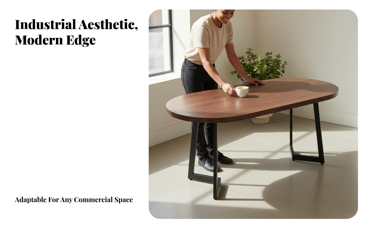 Industrial Design Cafe Set Comfortable Seat Round Wooden Eatery Table Sturdy Construction Leather Armchair and Table Set for Tea House, Eatery