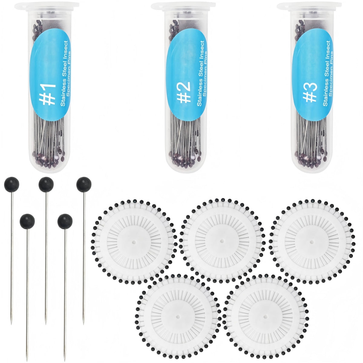 300 Pieces Pins with Tubes Assorted Sizes Stainless Steel Pins Reusable for Hobbyists, Students, Entomology Labs