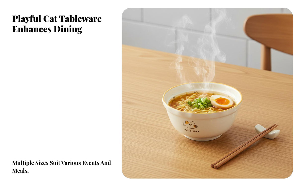 Cartoon Cat Dinnerware Set, Ceramic Bowl Plate Combo, Modern Minimalist Tableware