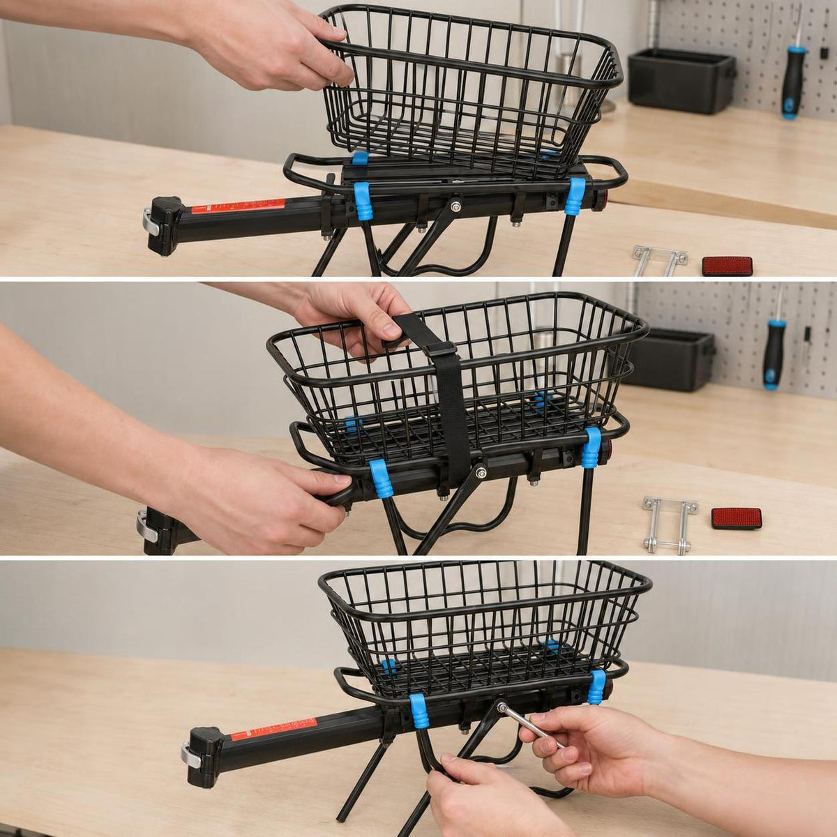 Bicycle Rear Basket with Rack for Mountain Bikes, Kids' Foldable Bikes, and Commuter Bicycles