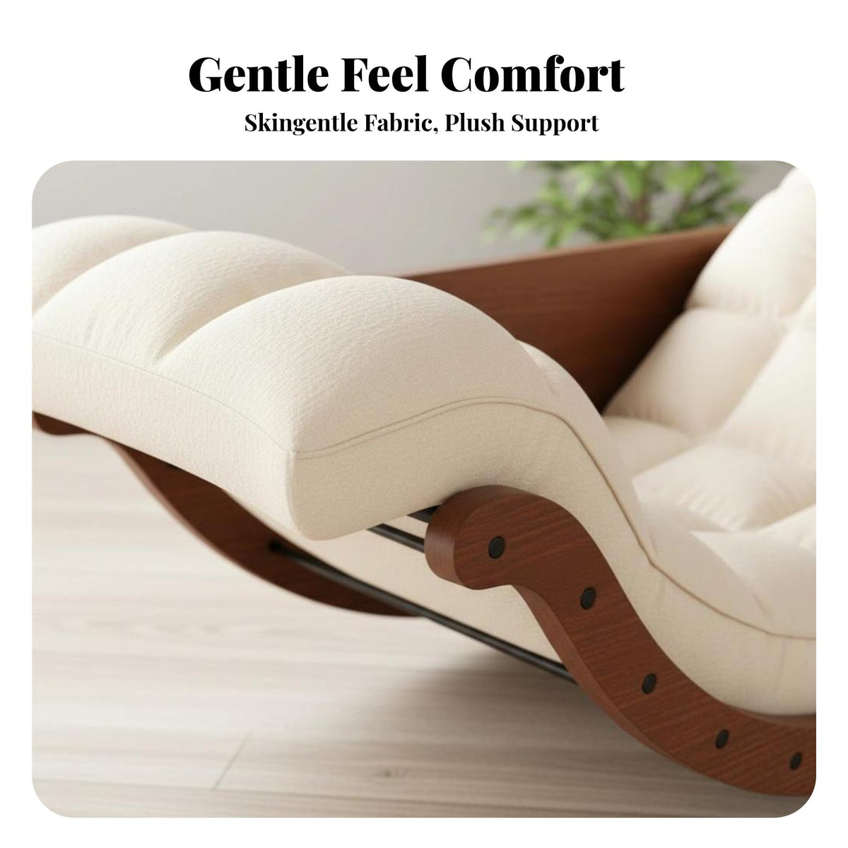 Natural Wood design Wooden Rocking Lounger Ergonomic Design Lounge Chair Wide Armrests Household Furniture Retractable Footrest for Relax Seekers, Seniors, Homeowners, Balcony, Living Room, Bedroom, Sunroom