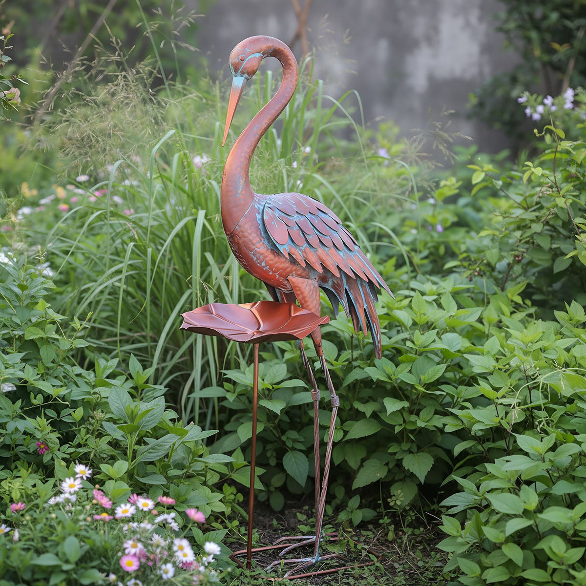 Iron Lotus Crane Bird Feeder Ornament for Garden