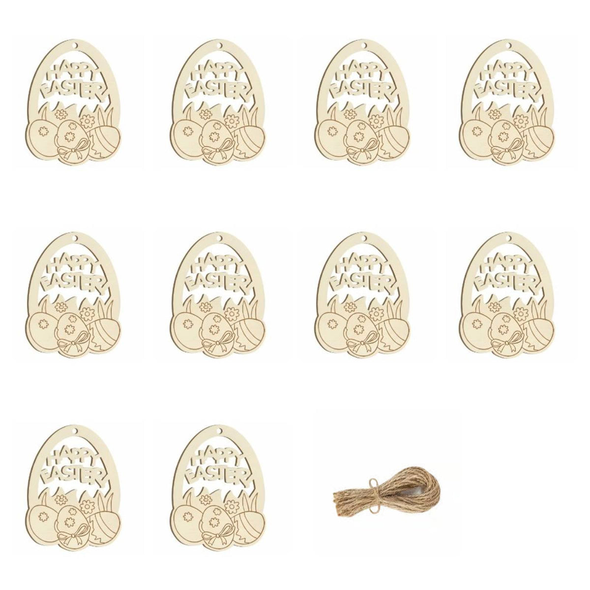 Wooden Easter Bunny Decorations, DIY Blank Bunny Wood Slices, Hanging Party Decor, Holiday Gift, 3mm Thick, with Rope