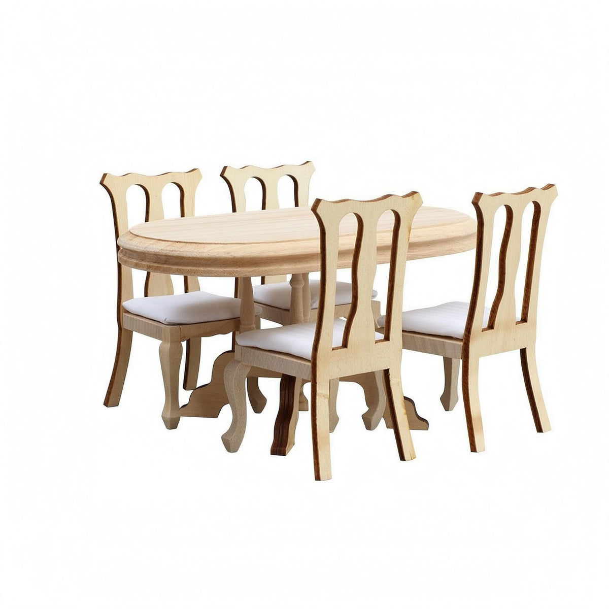 5 Pieces Dollhouse Dining Table and Chairs Ready to Use Dollhouse Dining Set Wood Miniature-Home Decor