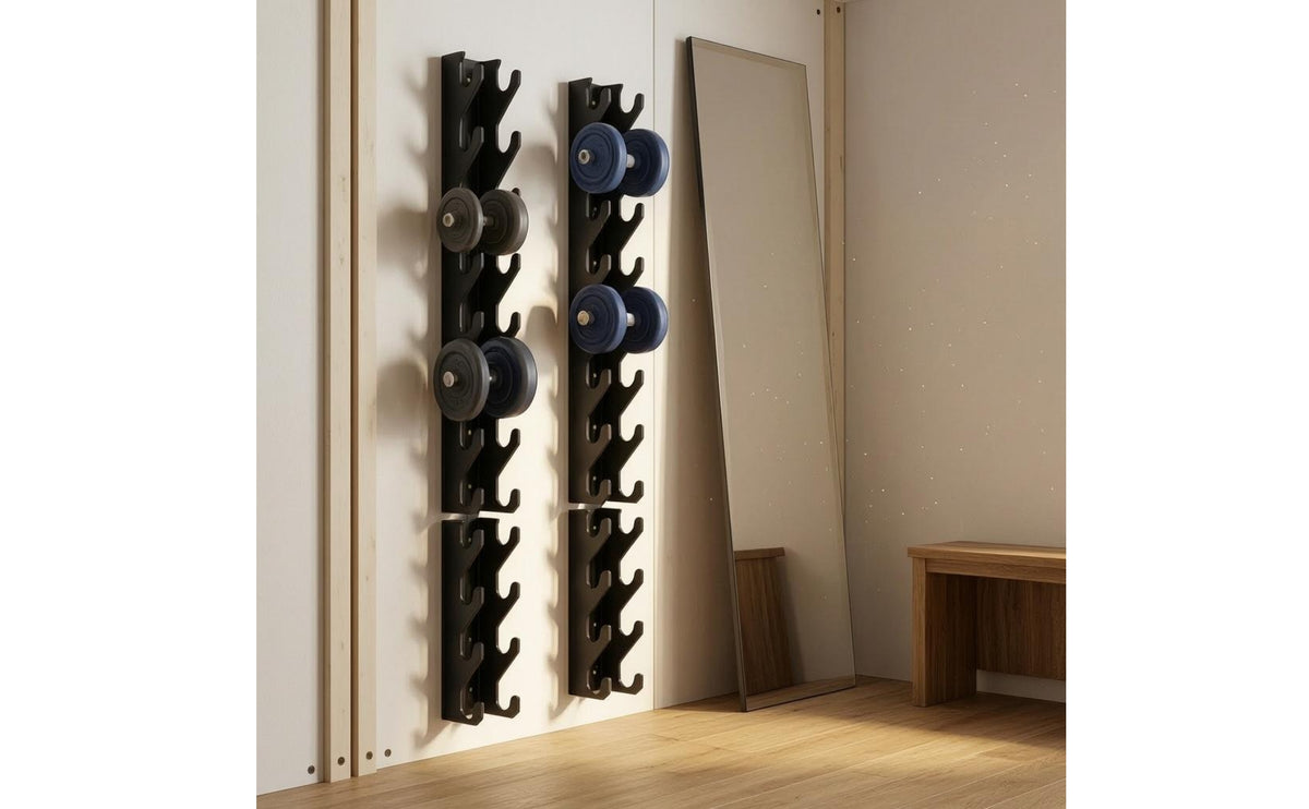 Staggered Dumbbell Storage Rack Vertical Panels Wall Dumbbell Rack Metal Unrestricted Weight Holder Black for Home Fitness
